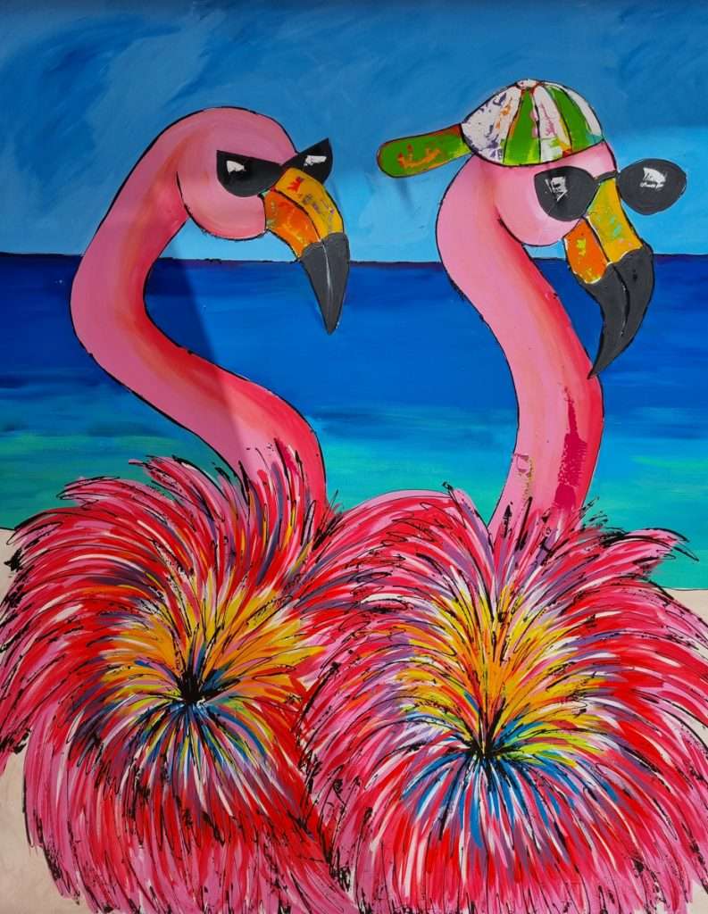 flamingos muurschildering